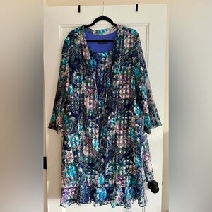 Vintage 90s Lori Max 2Pc Sleeveless Dress Duster Set Blue Purple Layer Size LG